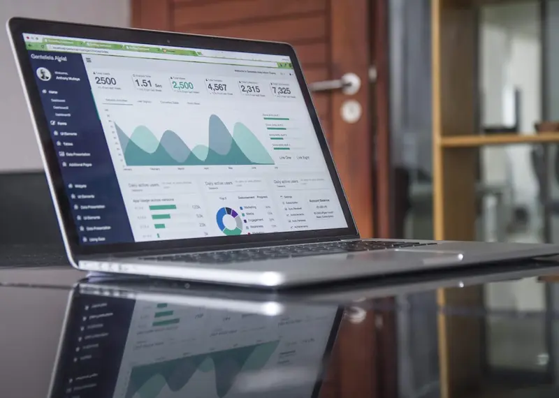 Business analytics dashboard on laptop